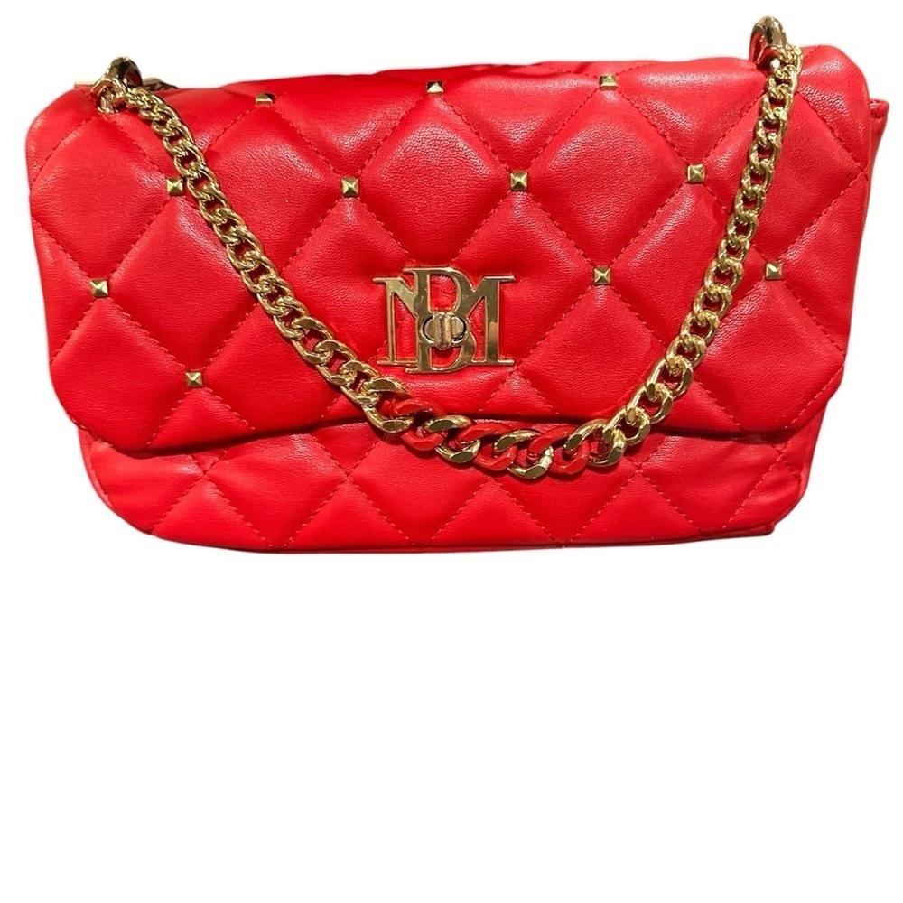 Red Quilted Shoulder Bag with Gold Chain